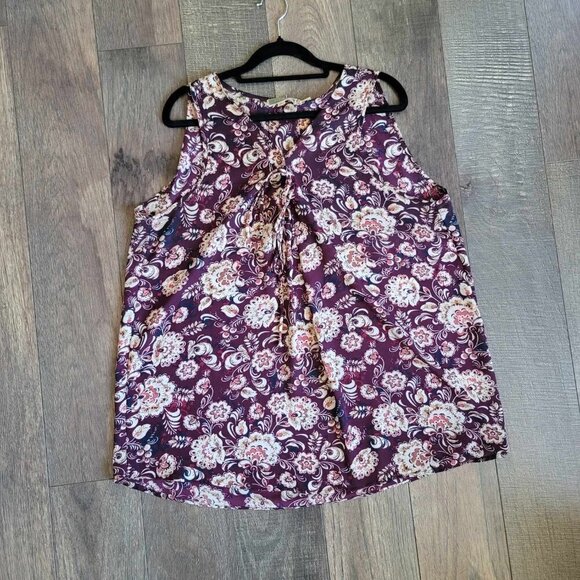 EUC Pleione Burgundy Floral design tank top - Picture 3 of 3